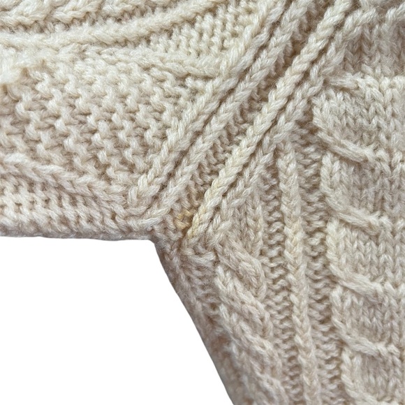 The Limited Women's Cream Cable Knit 100% Wool Fisherman Sweater Cottage Core - Picture 7 of 8